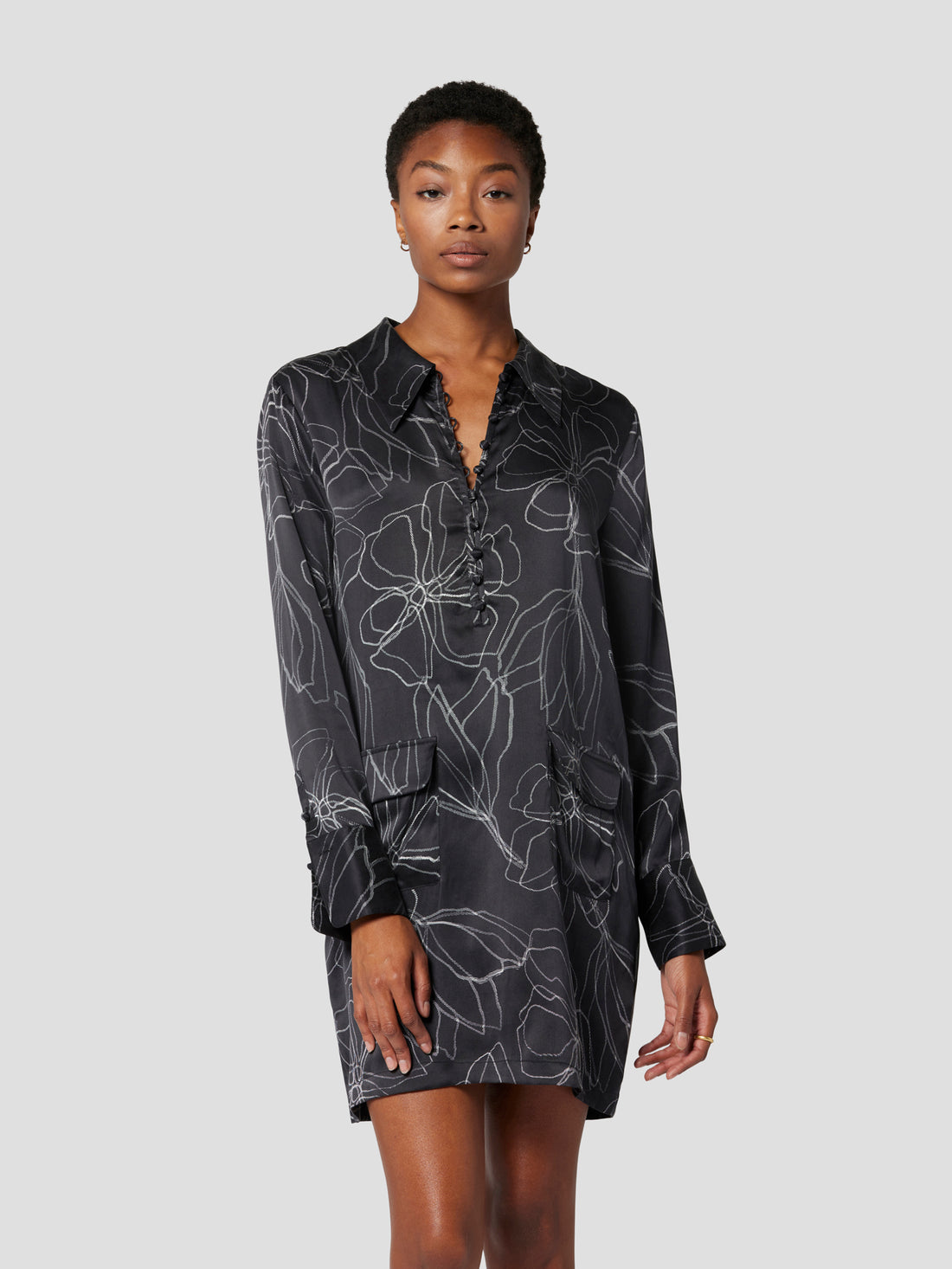 EQUIPMENT Elena Silk Satin Shirtdress in  Black White