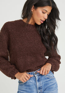 bella dahl long sleeve crew sweater in chocolate