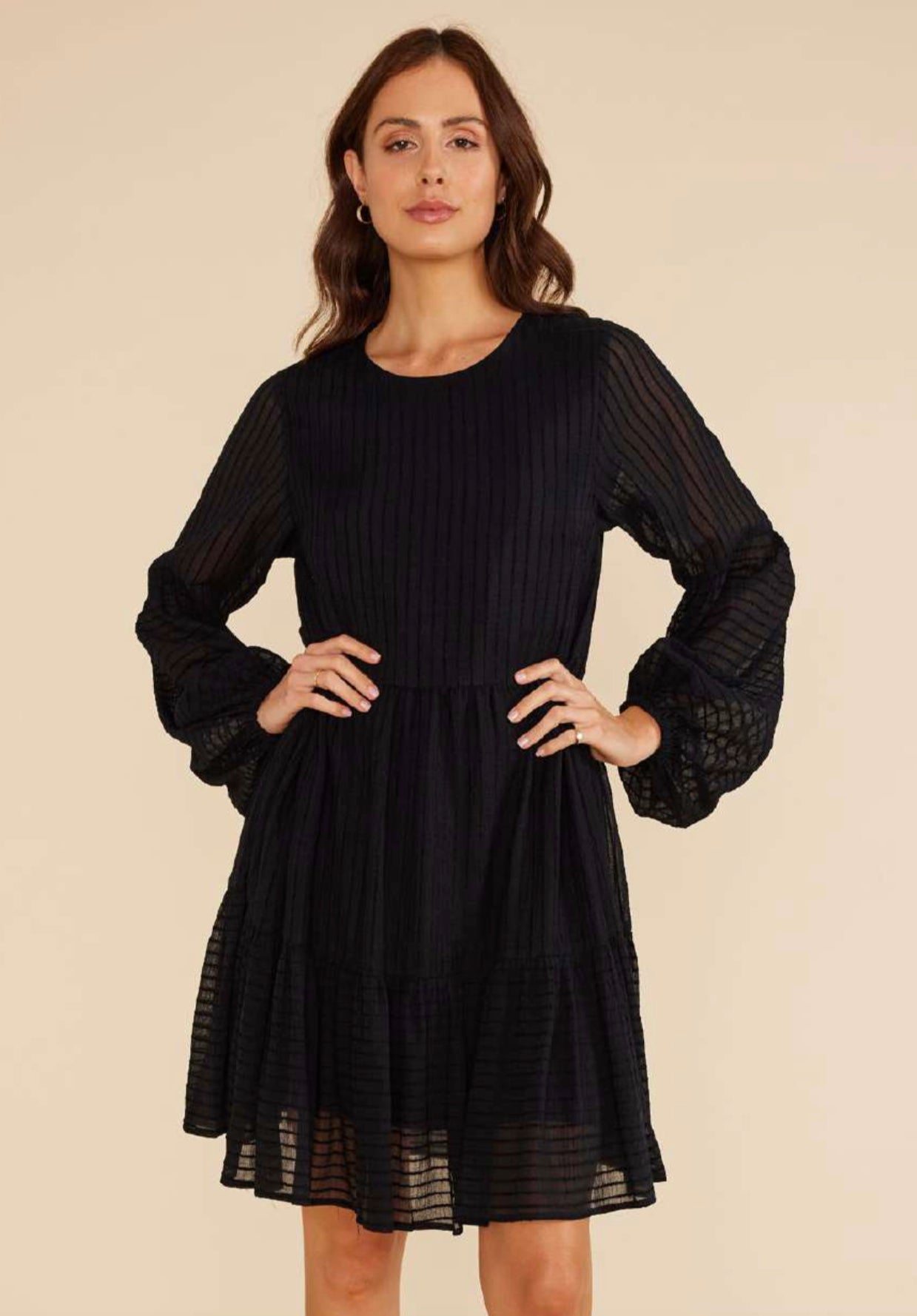 MInkPink Lylah Long Sleeve Dress in Black