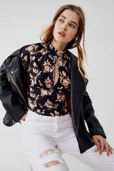 Free People Dinner Party Printed Top in Black Combo