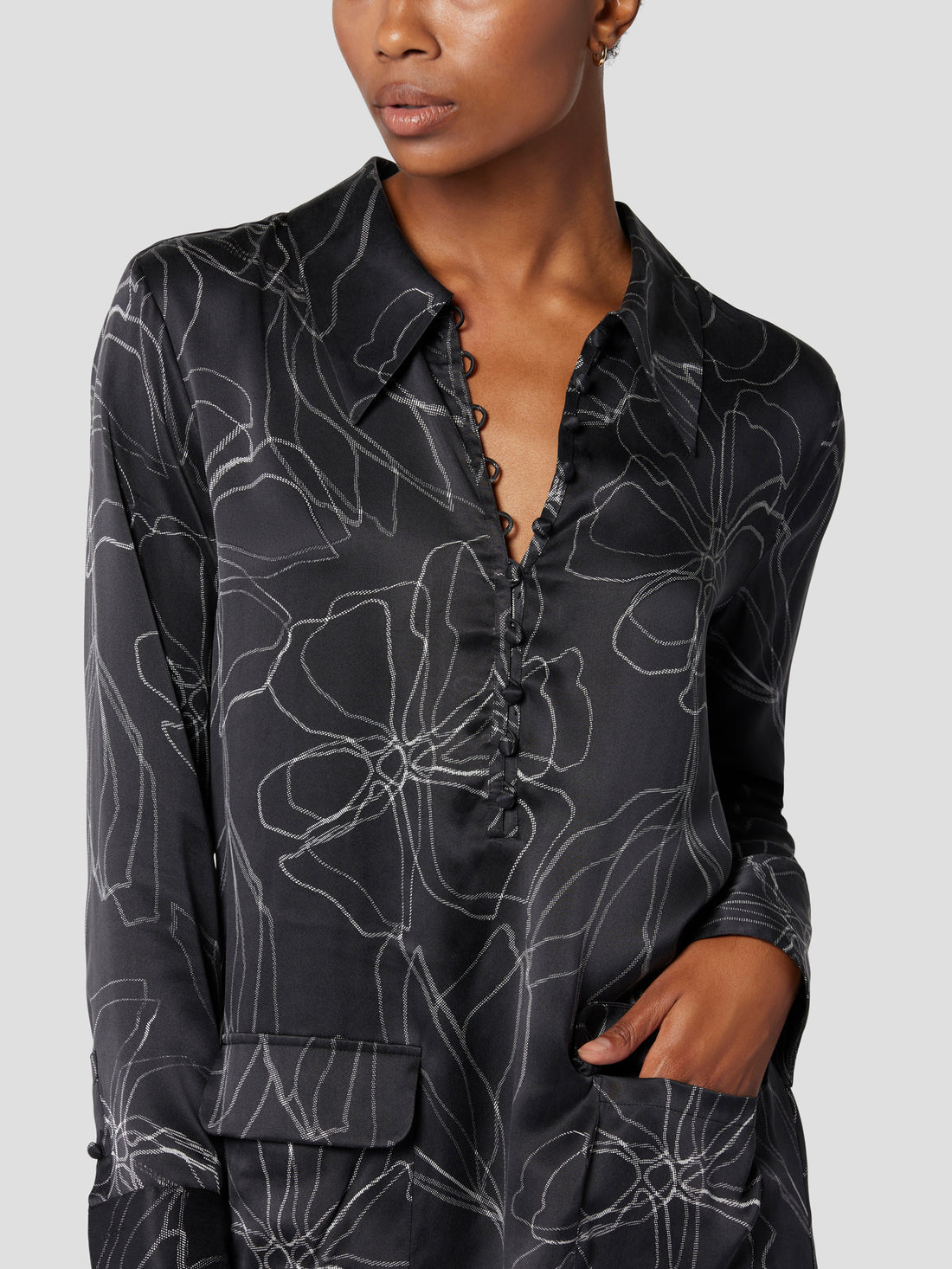 EQUIPMENT Elena Silk Satin Shirtdress in  Black White