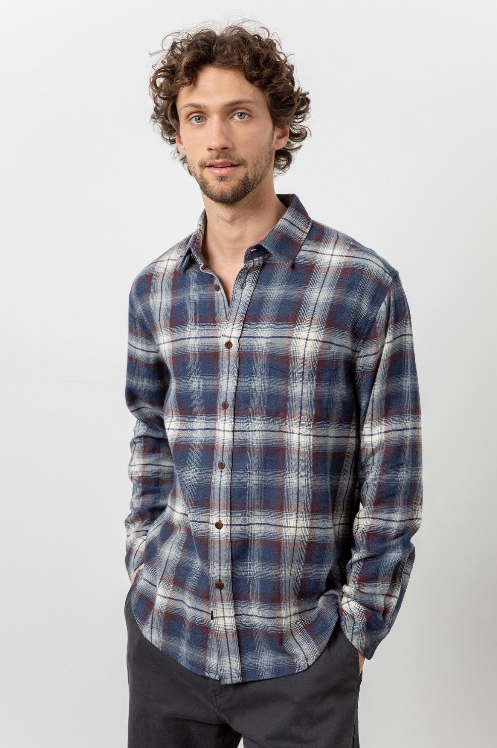 Rails Men's Brushed Lennox L/S - Garnet Anchor