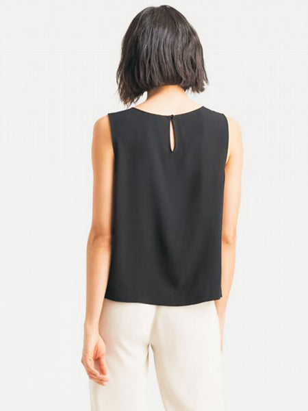 Eileen Fisher System Silk Crepe Round Neck Shell - Black or Bone
