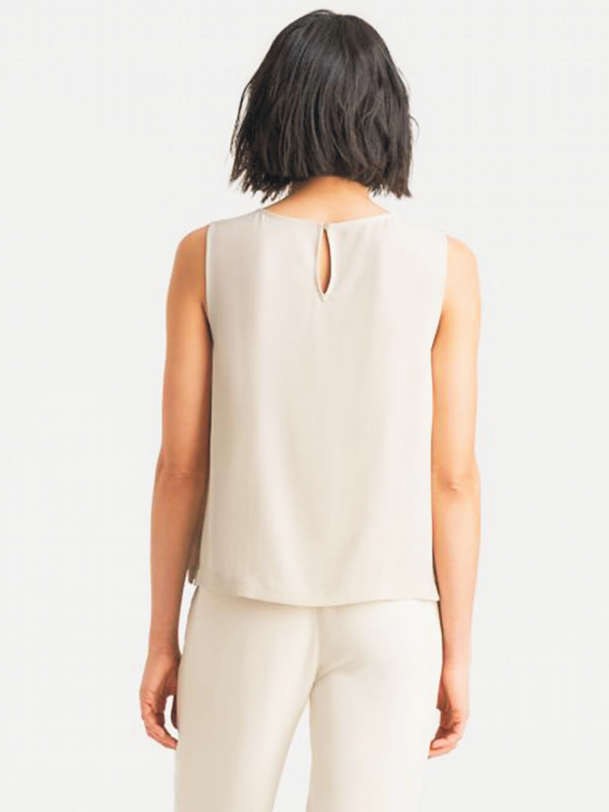 Eileen Fisher System Silk Crepe Round Neck Shell - Black or Bone