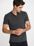 John Varvatos Duke S/S HENLEY BURNOUT Tee - Charcoal