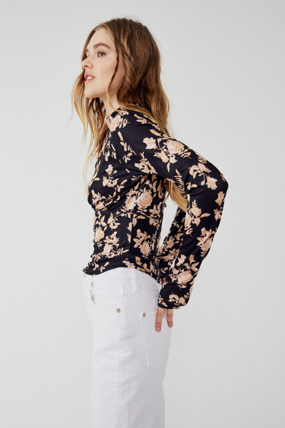 Free People Dinner Party Printed Top in Black Combo