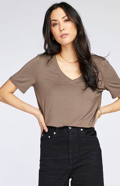 Gentle Fawn Lewis Rayon Jersey V S/S Tee in Falcon