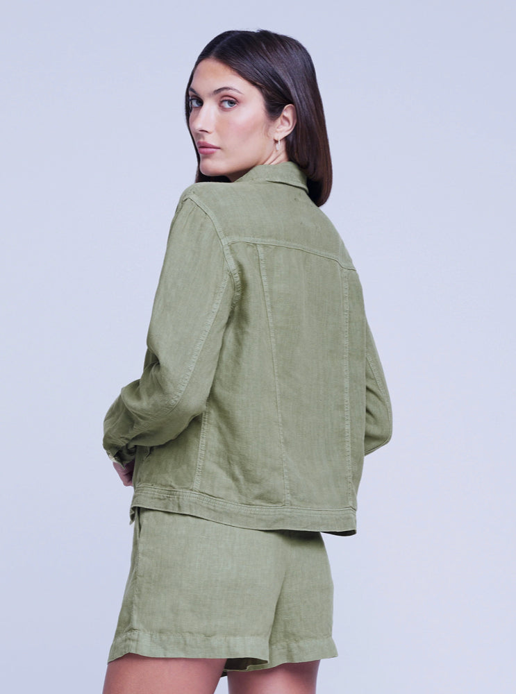L'AGENCE Celine Slim Femme Linen Jacket in Soft Army – manhattan