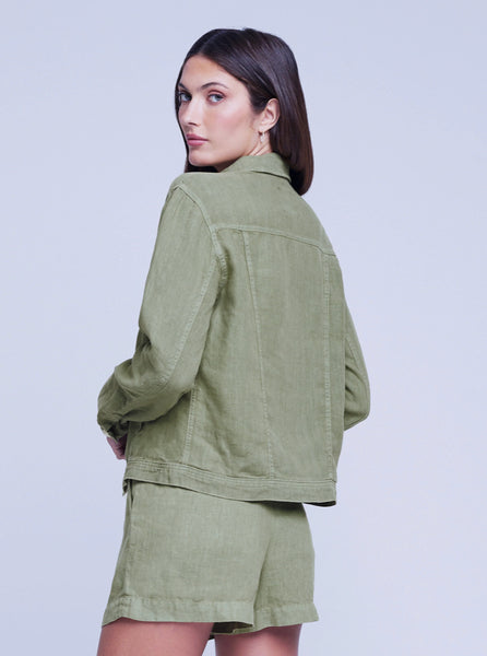 L'AGENCE Celine Slim Femme Linen Jacket in Soft Army