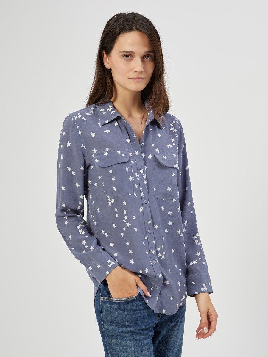 EQUIPMENT Slim Signature silk  star-print blouse in bluestone