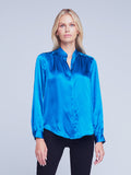 L'AGENCE Bianca Band Collar Blouse in Teal
