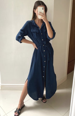 Charli Cassis pocket front shirt dress in Navy