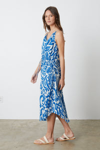Velvet Sasha06 Henna Cotton Gauze Print Dress in Blue