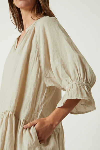 Velvet Bria Woven Linen 3/4 Sleeve Dress in Cobble
