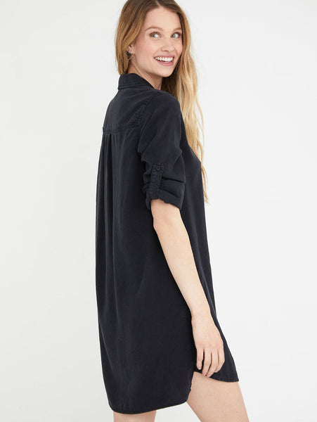 bella dahl long sleeve a-line shirt dress in vintage black