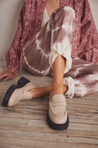 Free People Lyra Lug Sole Loafer in Pearl Sand