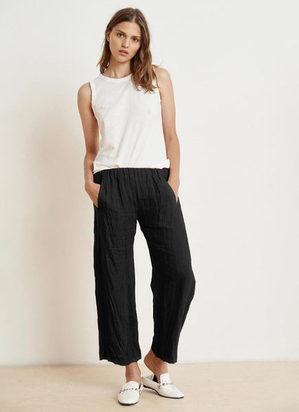 Velvet Lola Woven Linen Pull On Pant in Black