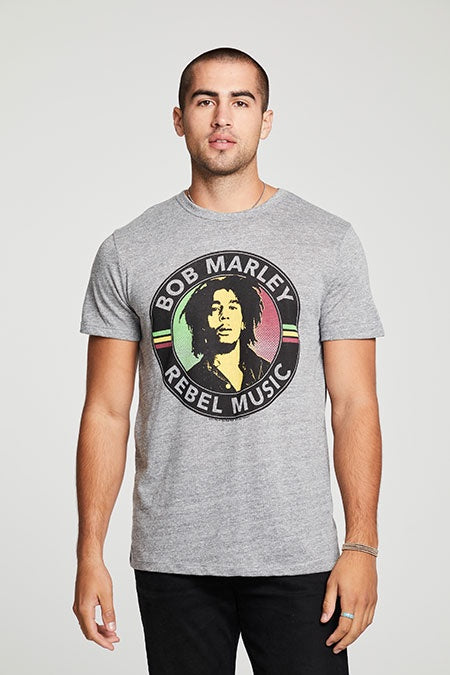 Chaser Mens Bob Marley - Rebel Music -  Triblend S/S Tee - Streaky Grey