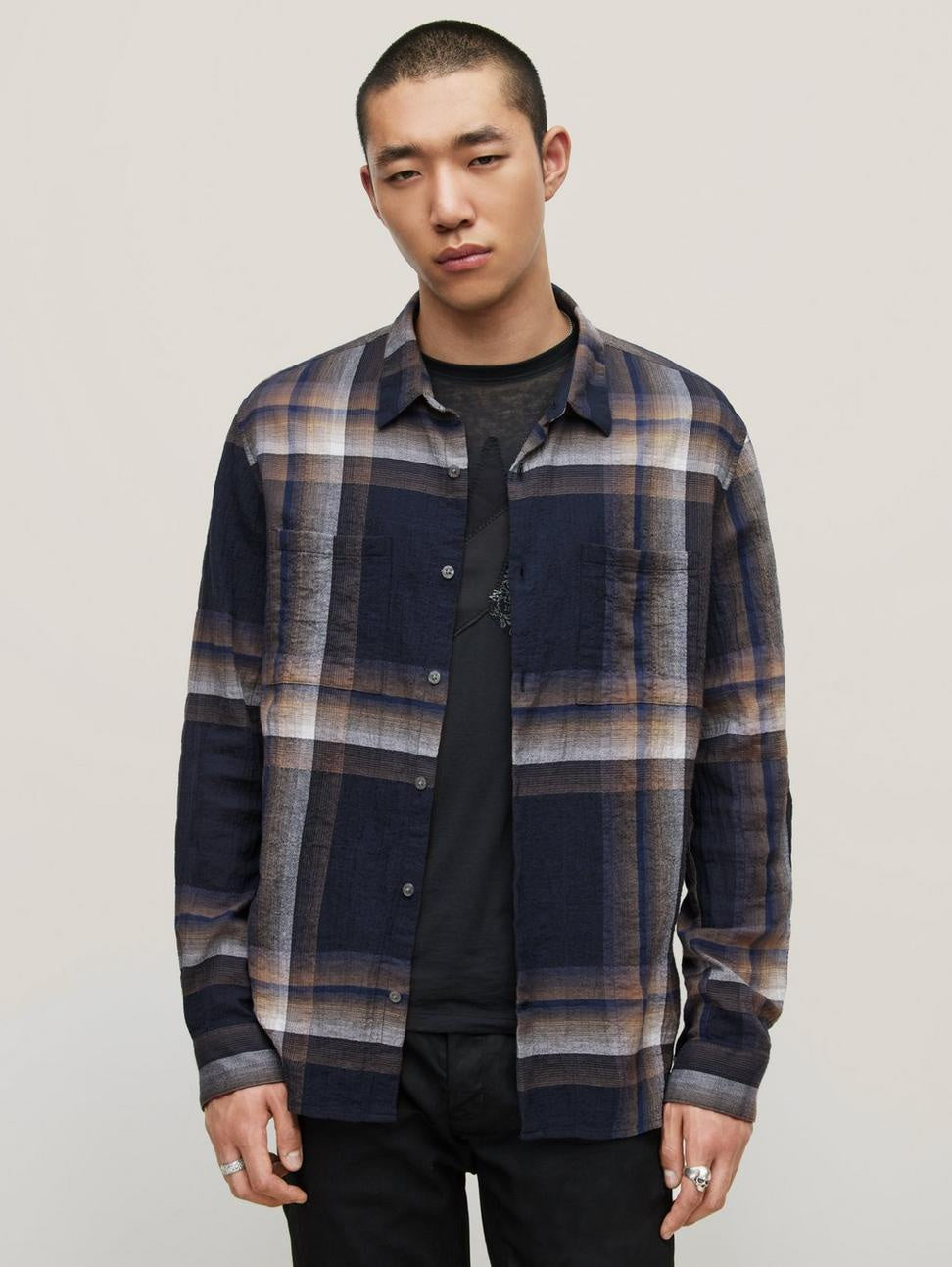 John Varvatos Cole Regular Fit LS Shirt - Navy