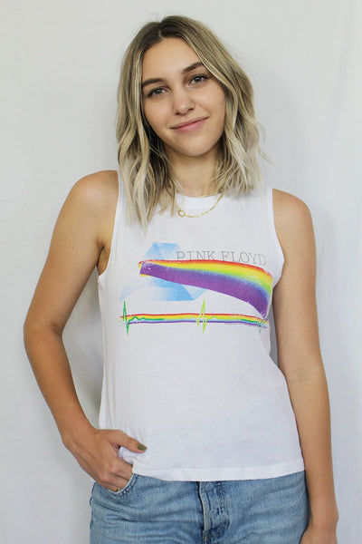 Chaser PINK FLOYD - PRISM RAINBOW MUSCLE DROP TEE - White