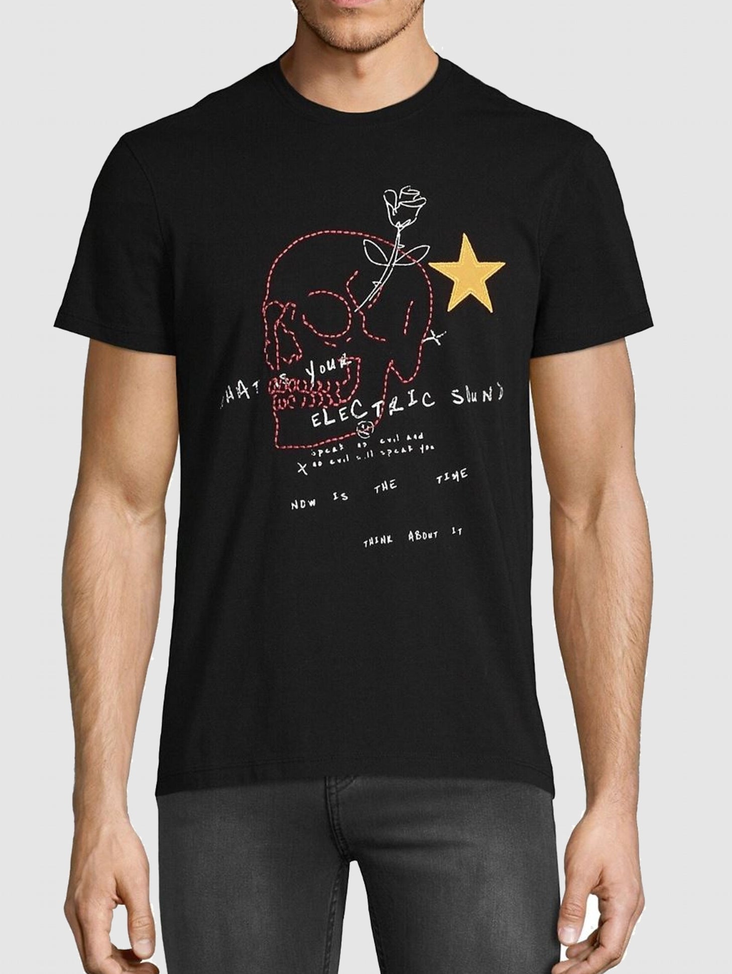 John Varvatos SKULL EMBROIDERY Graphic Tee - Black