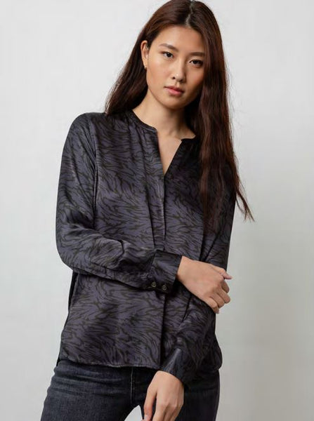 Rails Pearl Satin Crepe Blouse in Ash Marbled Tiger