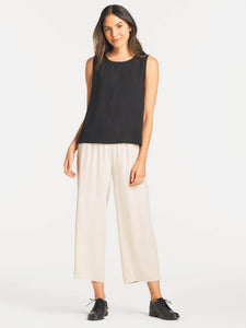 Eileen Fisher System Silk Georgette Straight Cropped Pant - Black or Bone