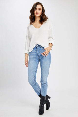 Gentle Fawn Tucker V Neck Sweater in White