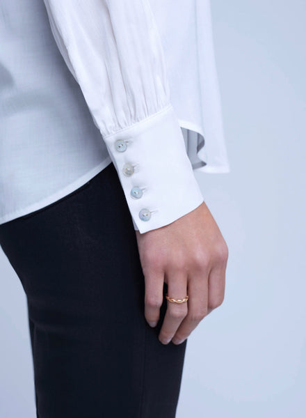 L'AGENCE Aaron Wide Cuff Blouse in Ivory