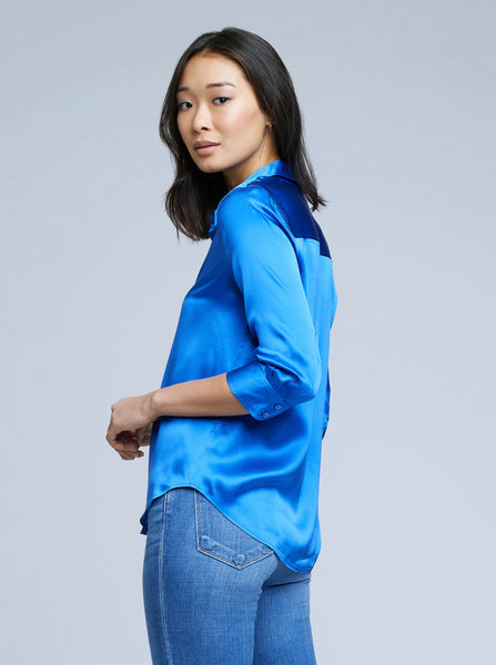 L'AGENCE Dani 3/4 sleeve silk blouse in Palace Blue