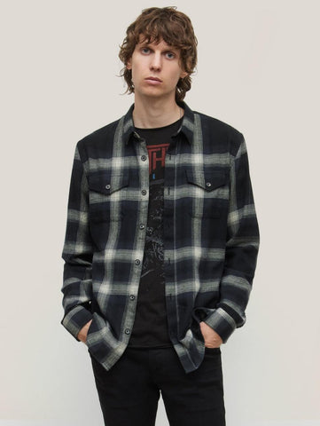 John Varvatos DALE Regular Fit LS Flannel Western Shirt - Iron Grey
