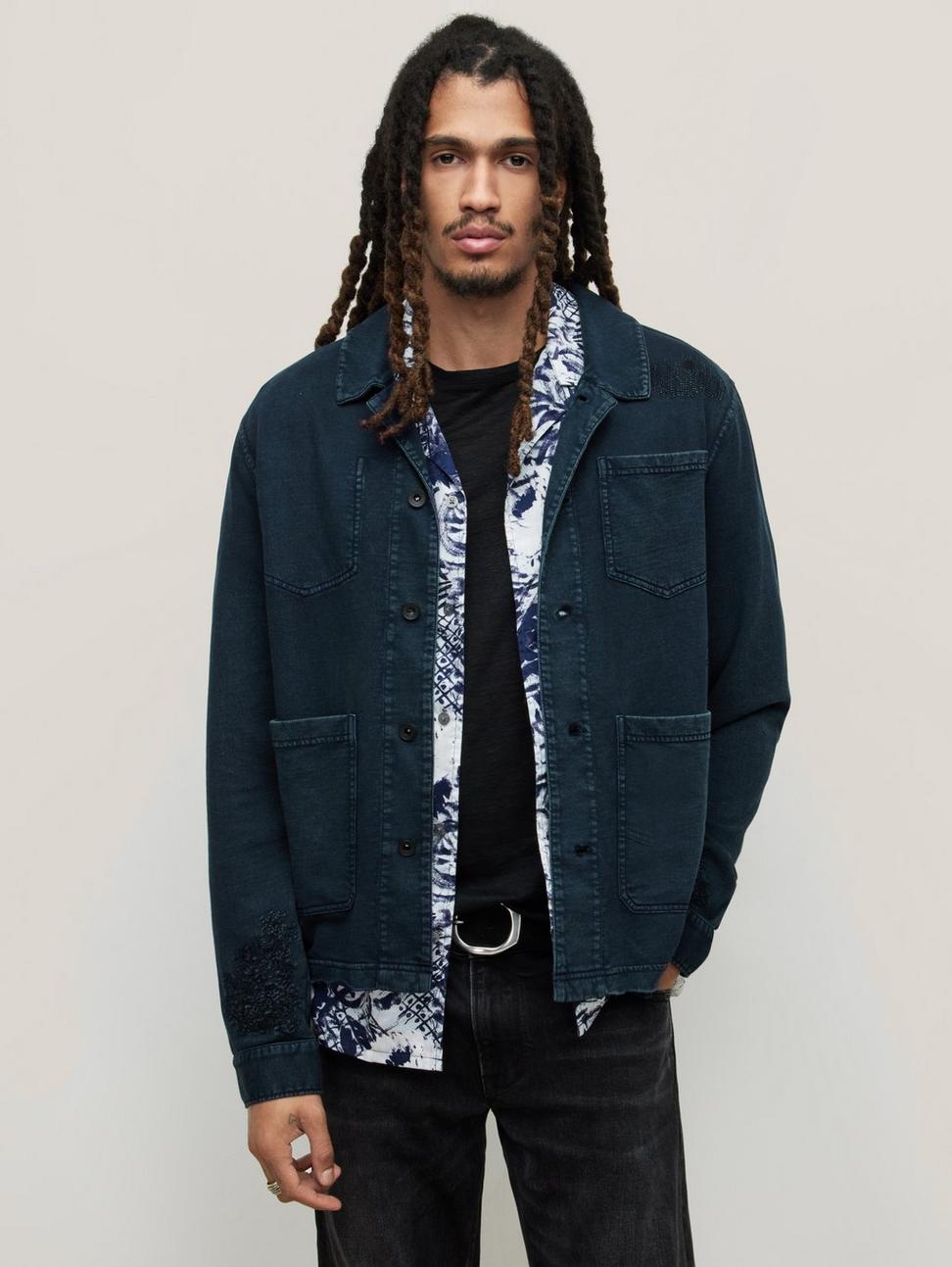 John Varvatos  Dalton Trucker Jacket with Mending Details - Navy