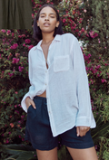 Velvet Bailey Cotton Gauze Long Sleeve Blouse in Caviar