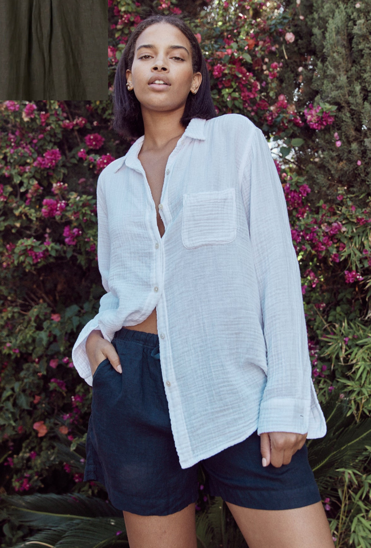 Velvet Bailey Cotton Gauze Long Sleeve Blouse in Caviar