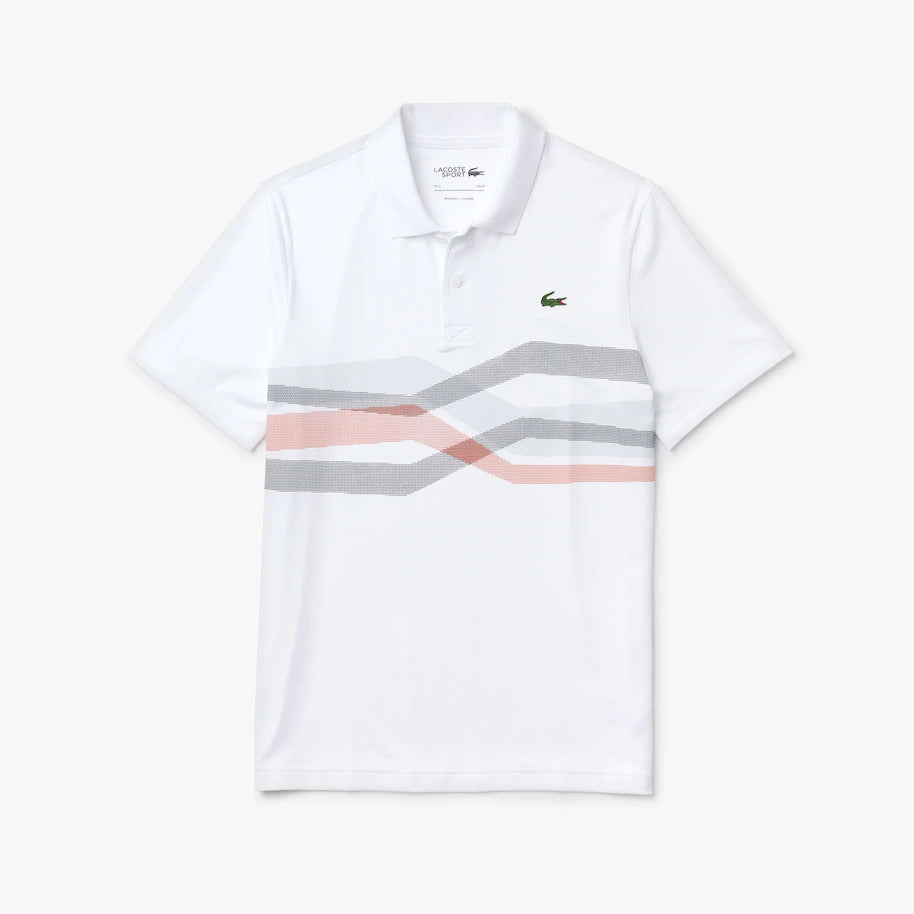 Lacoste SPORT Graphic Breathable Golf Polo - White/Navy