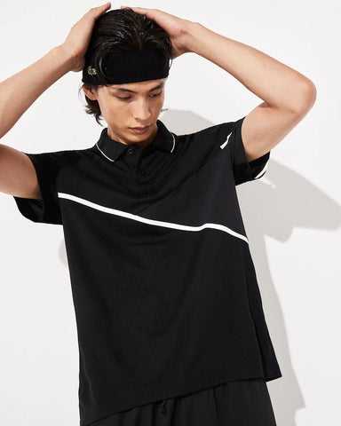 Lacoste SPORT Mesh-Paneled Piqué Tennis Polo - Black