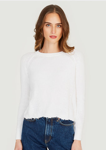 autumn cashmere cotton distressed shaker sweater in bleached white