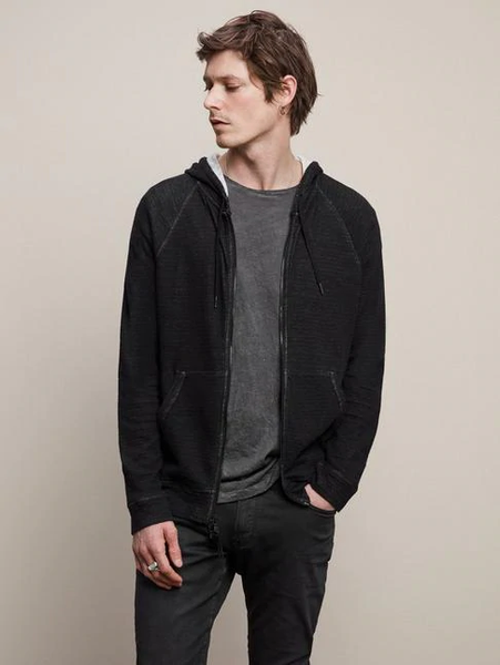 John Varvatos Providence Double Knit Plaited Hoodie- Black