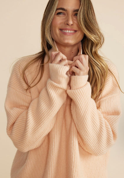 MinkPink Kaia Ribbed Knit Sweater in Peach