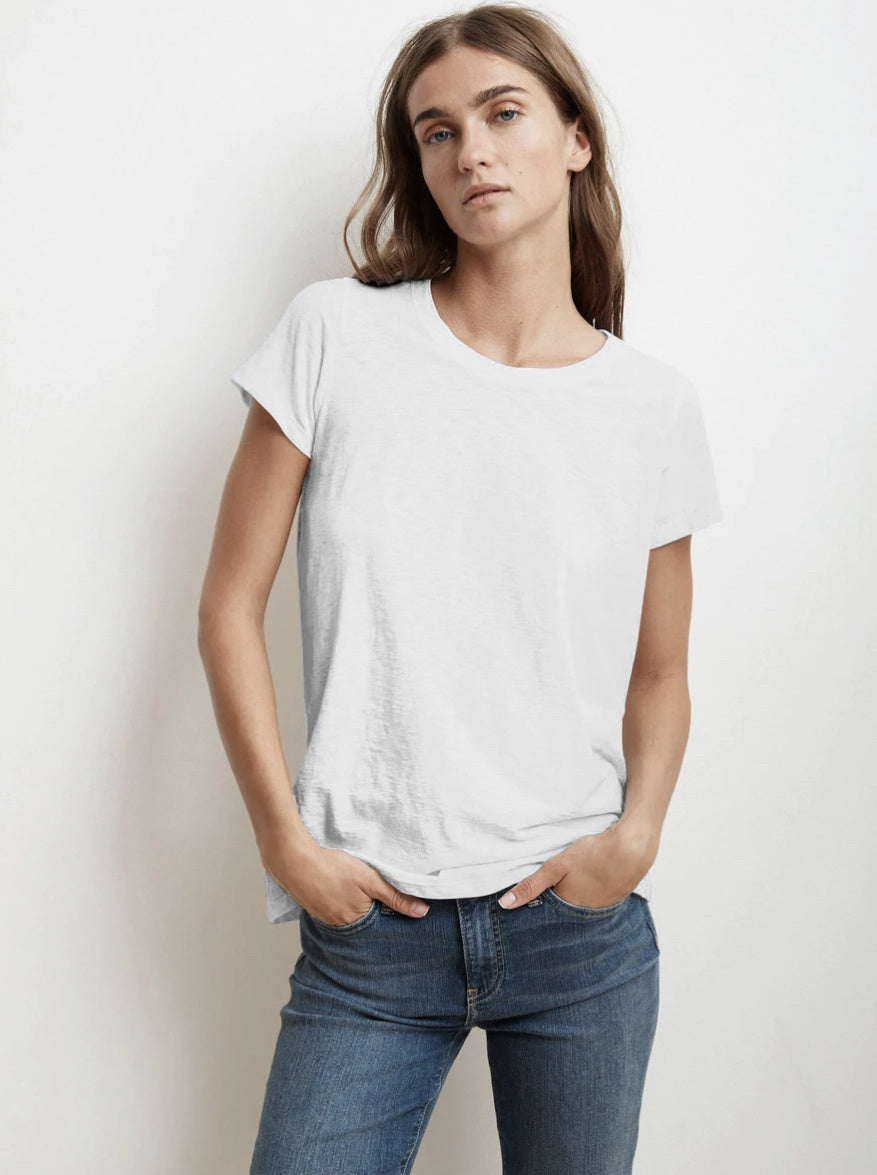 Velvet Tressa Cotton Slub Crew Tee in White
