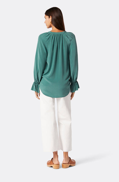 Joie Cecarina tie front blouse with cuff detail in posy green