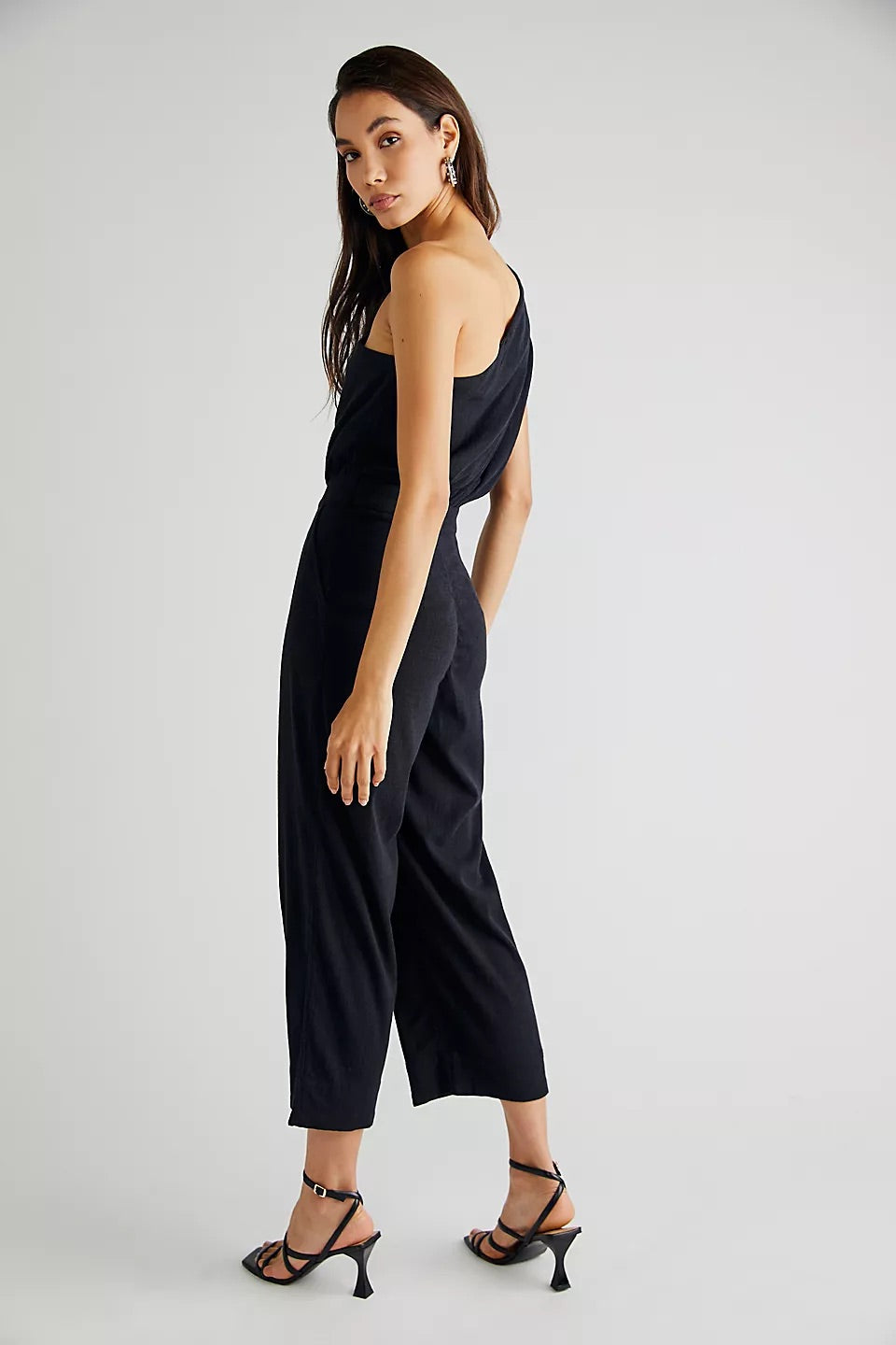 Free People Avery One Shoulder jumpsuit in black