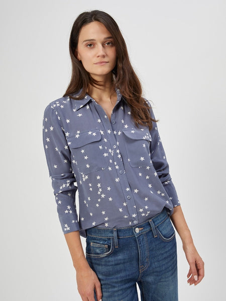 EQUIPMENT Slim Signature silk  star-print blouse in bluestone
