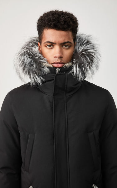 Mackage Men's EDWARD-XR Black hip length down winter parka with fur