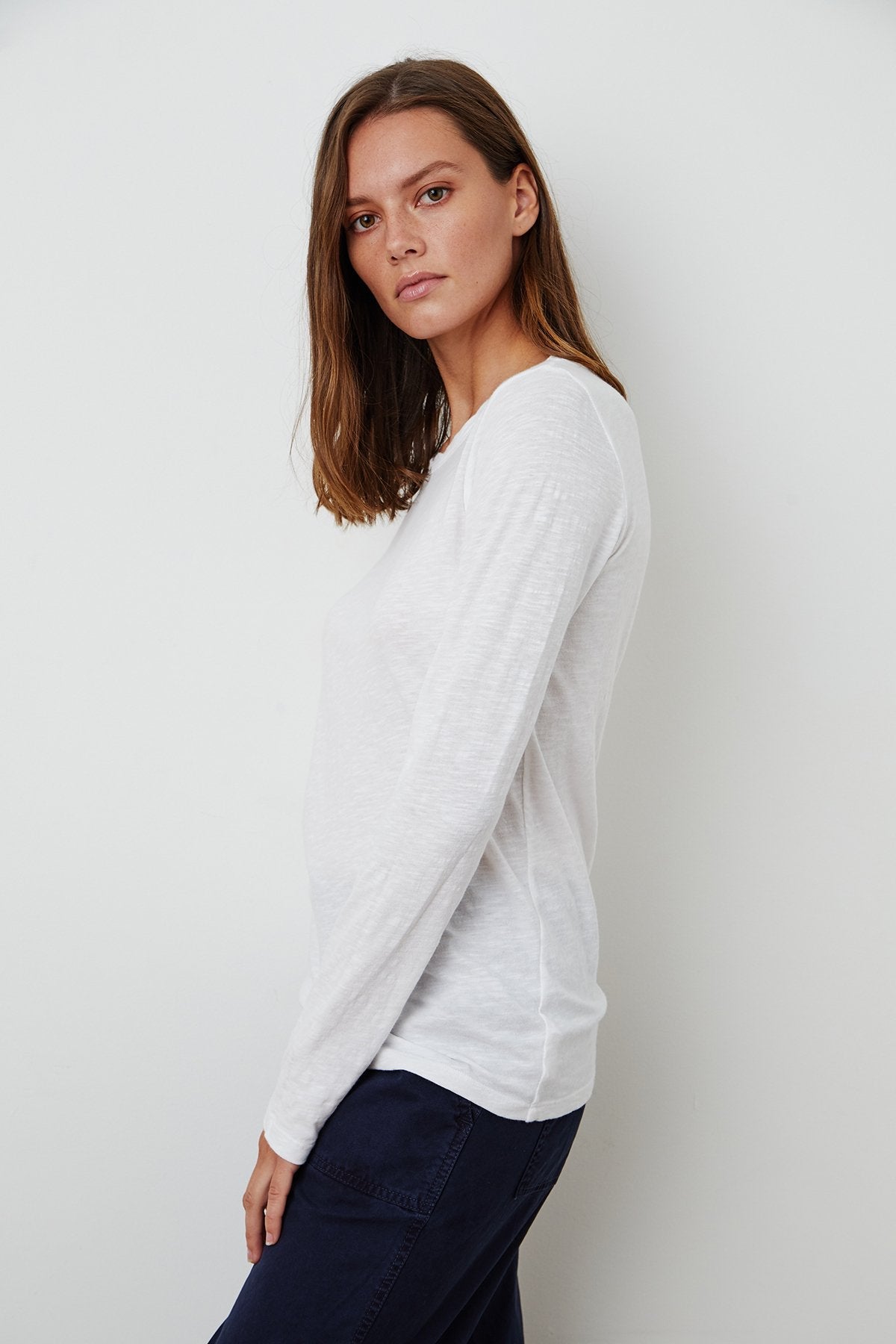 Velvet Liz Cotton Slub Long Sleeve Tee in White