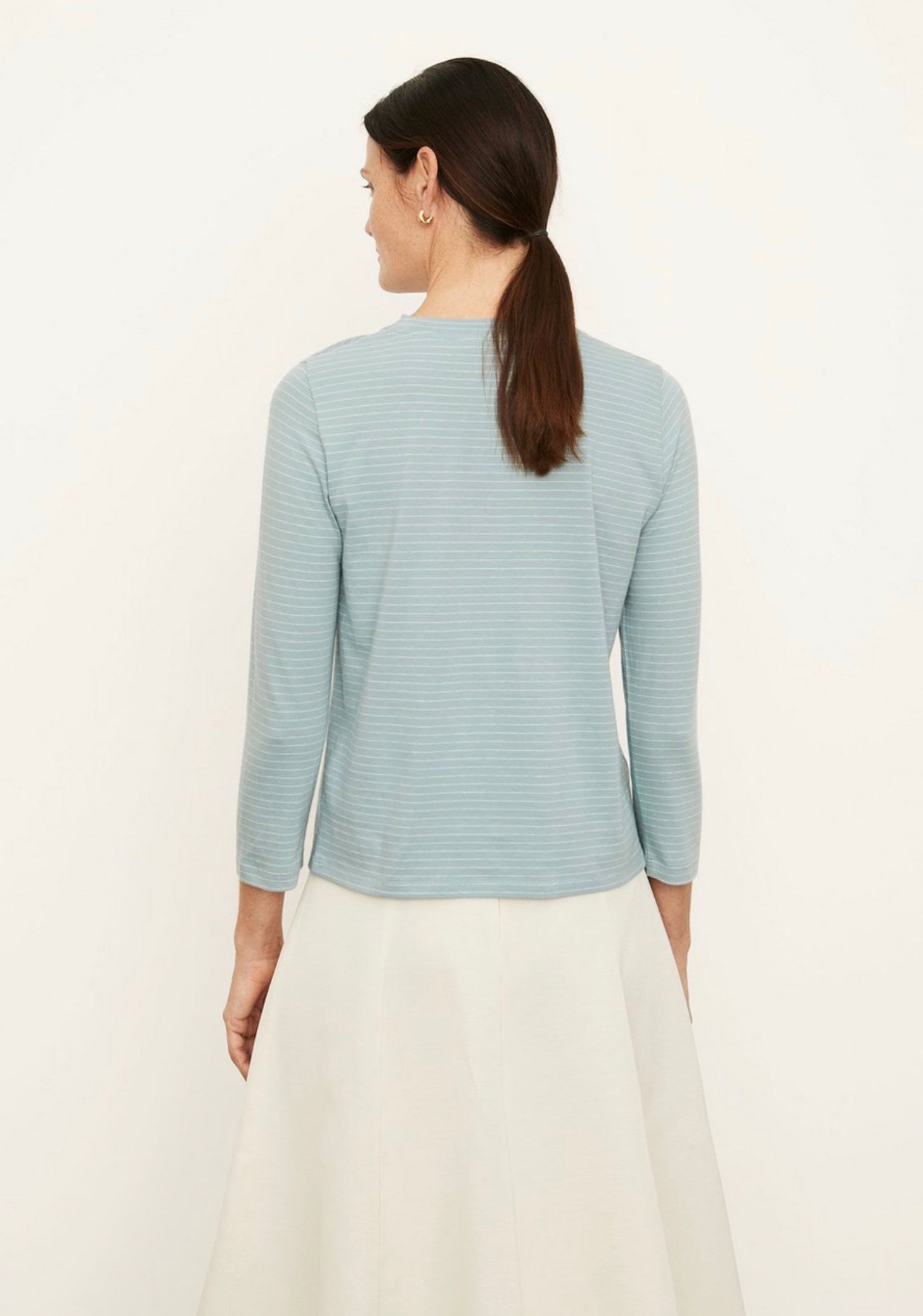 vince. Neppy stripe bracelet sleeve crew in aqua/offwhite