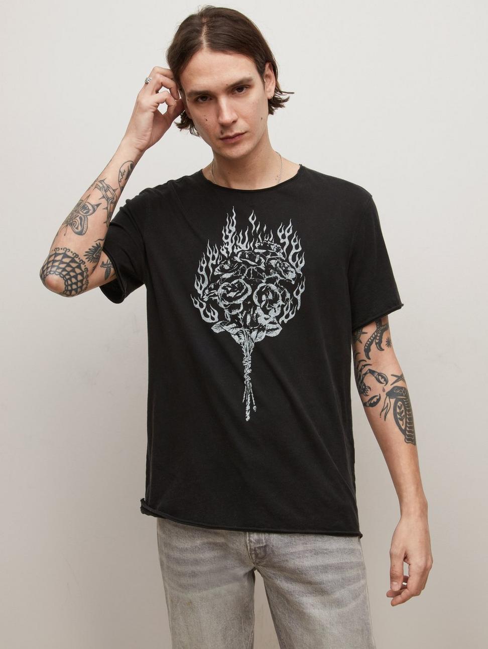 John Varvatos Floral Flames Crew Neck Tee - Black
