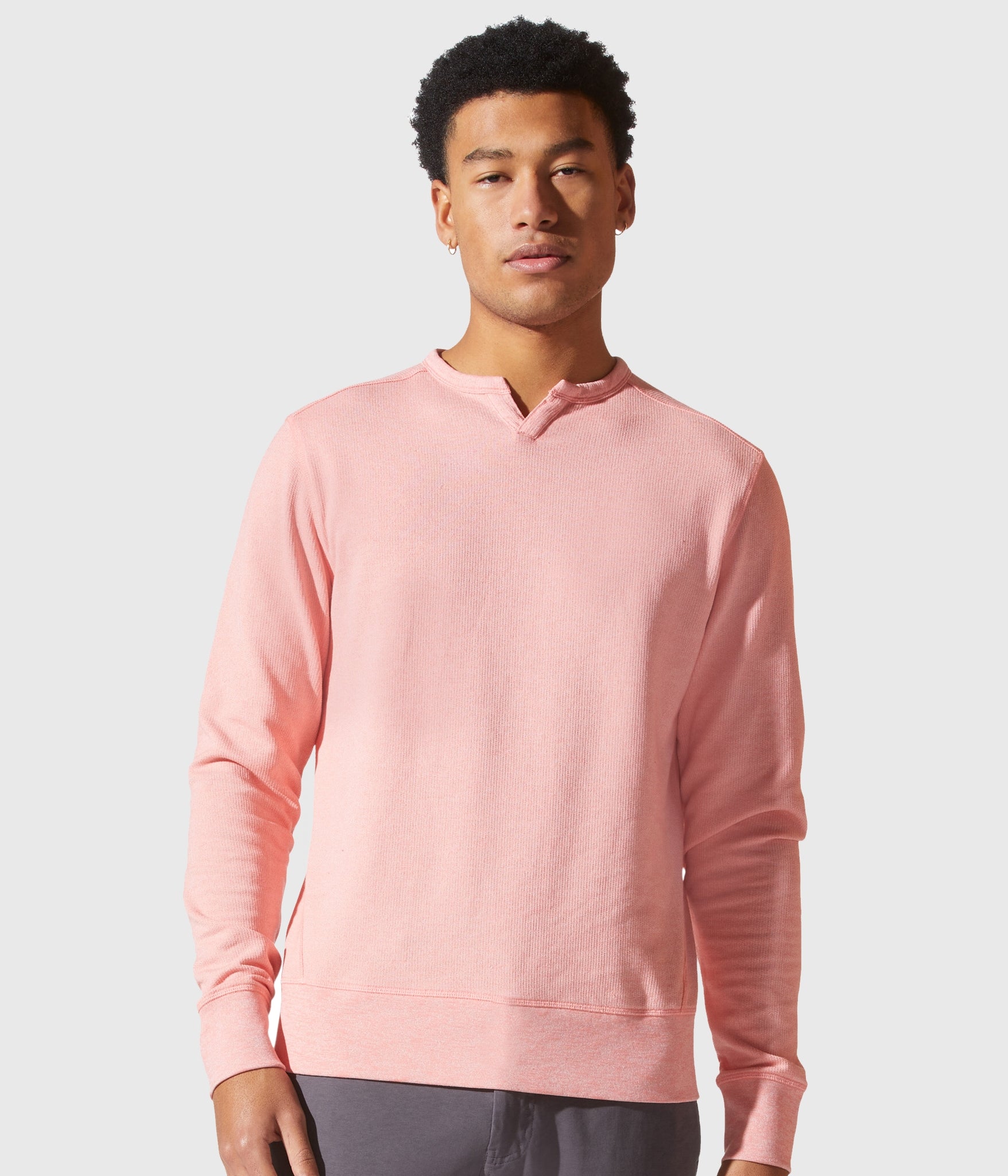 Good Man Brand White Marl French Terry Victory V-Notch Sweatshirt - Pink Icing