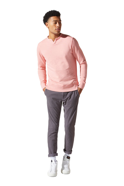 Good Man Brand White Marl French Terry Victory V-Notch Sweatshirt - Pink Icing