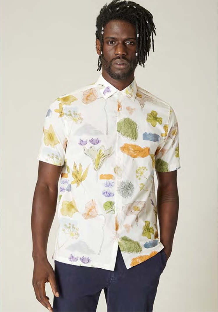 Good Man Brand SS Big On-Point Shirt Woven Print - White Etched Botanicals